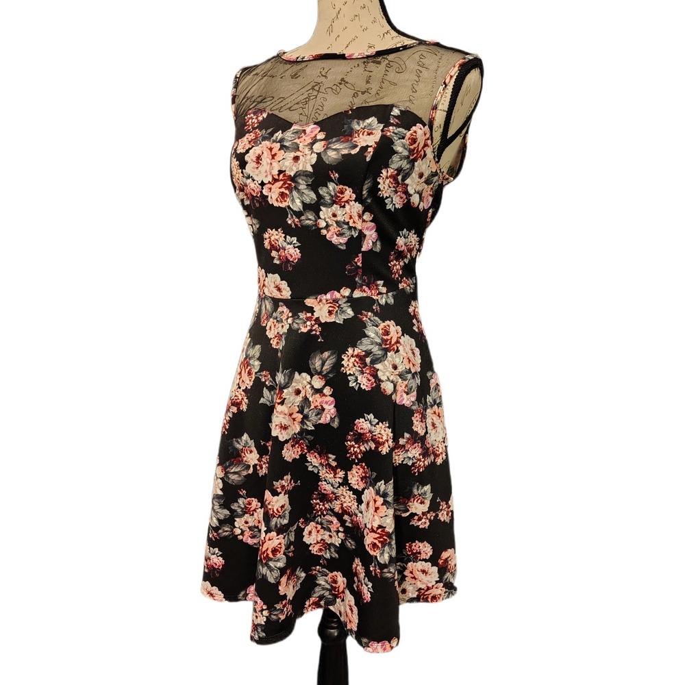 Womens Rose Floral Sweetheart Boat Neck A Line Knee Length Dress M Whimsygoth - Picture 2 of 9